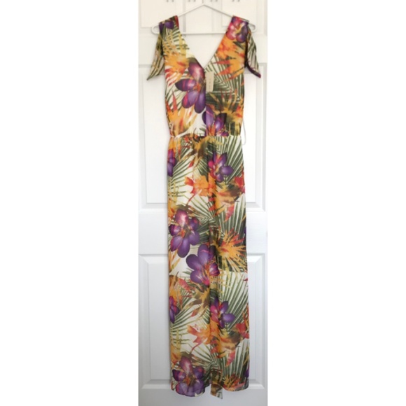 NWT Donna Ricco Tropical Print Floral Maxi Dress Plus Size 16 V-Neck Sleeveless - Picture 15 of 16
